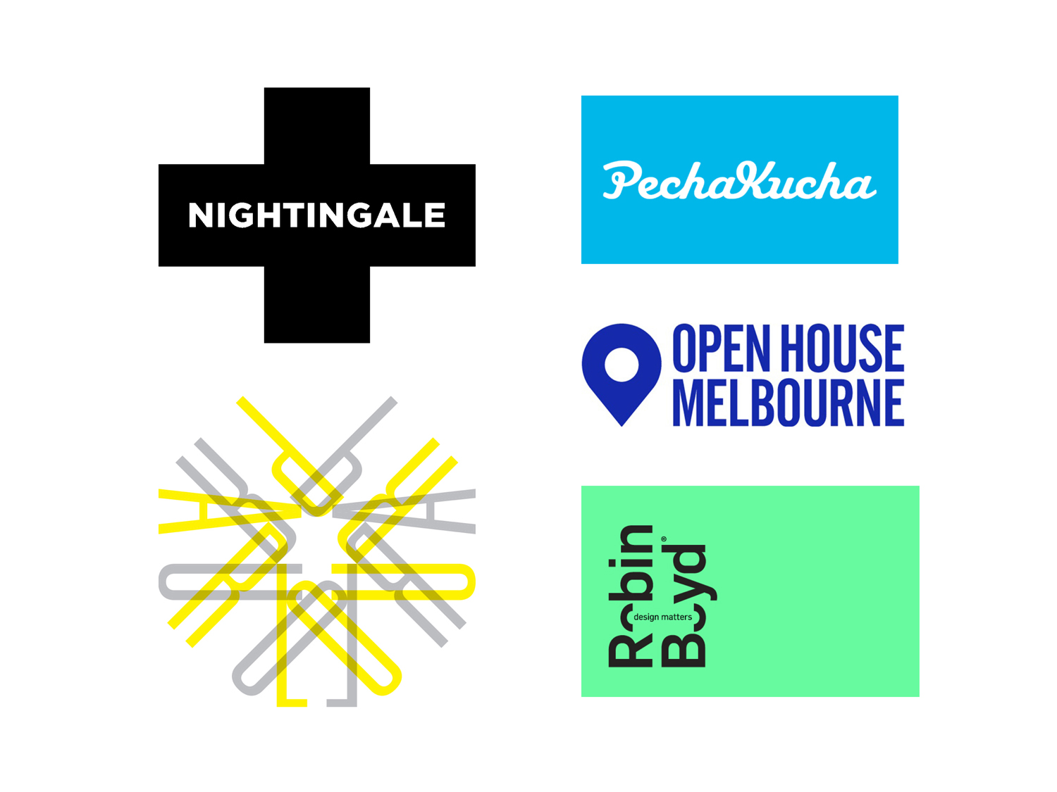 Advocacy; Logos; Graphic design; Nightingale Housing; Parlour; Pecha Kucha; Open House Melbourne; Robin Boyd Foundation