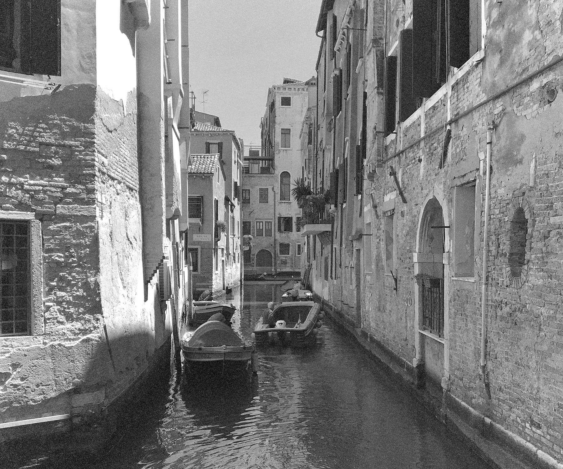 Venice; canal; black and white